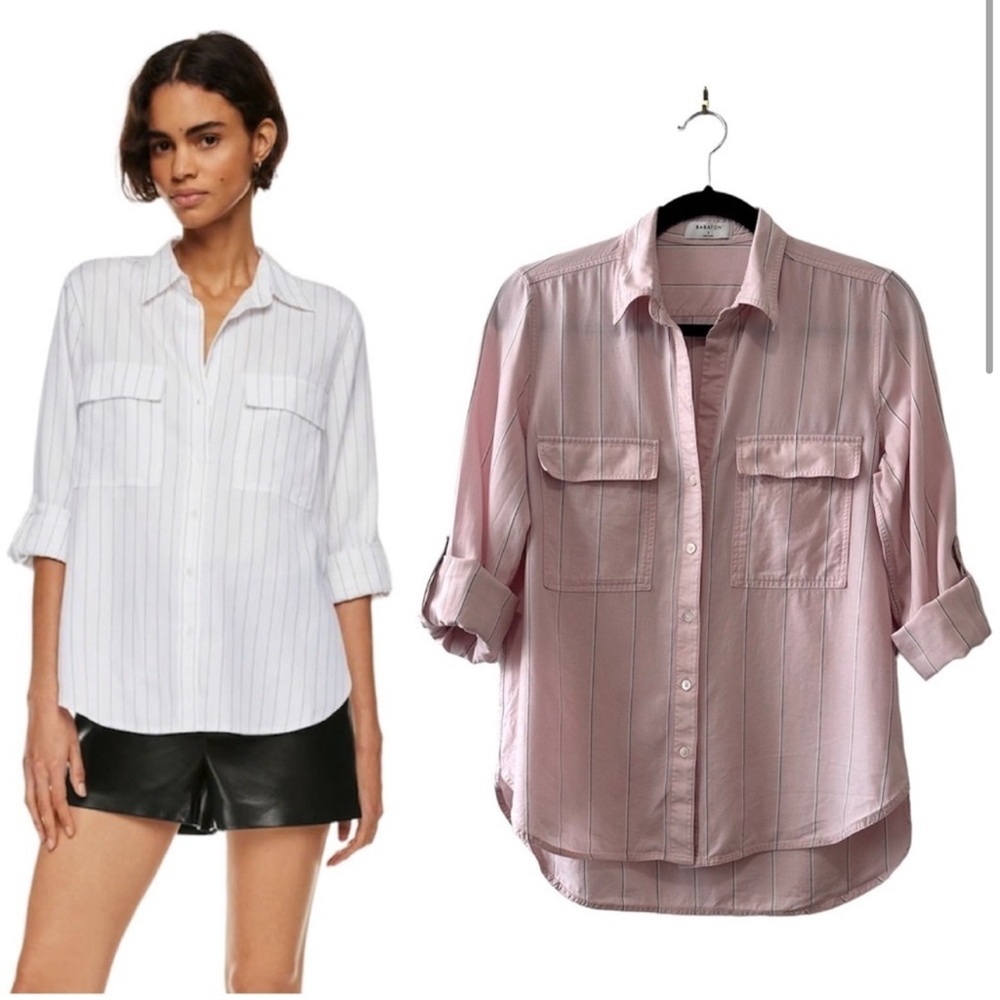 Babaton Utility Button-Up Shirt Pink Striped Tencel Size XS